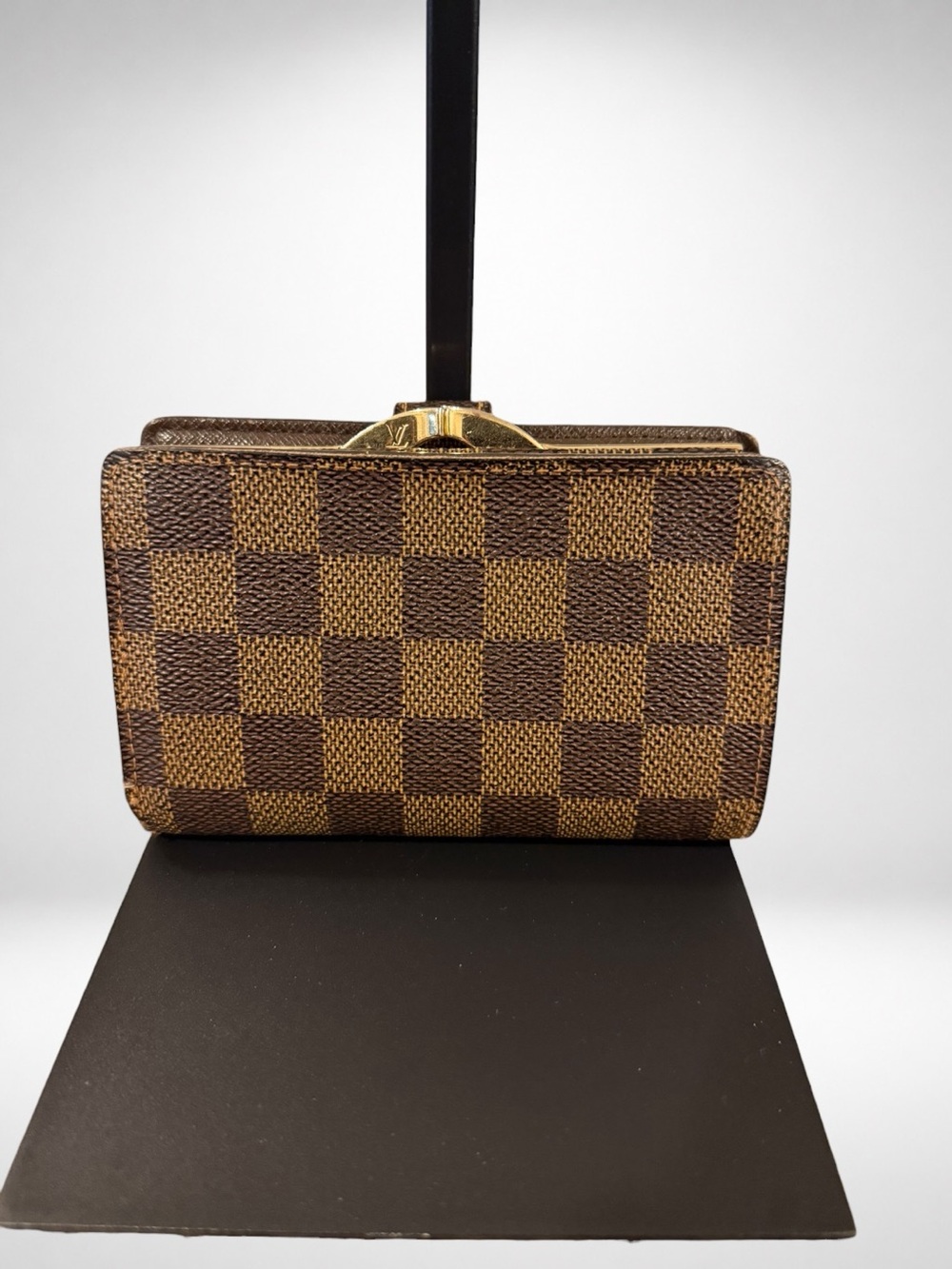 Louis Vuitton Authentic Damier Ebene French Purse Bifold Wallet Kiss Lock Brown - Picture 2 of 16
